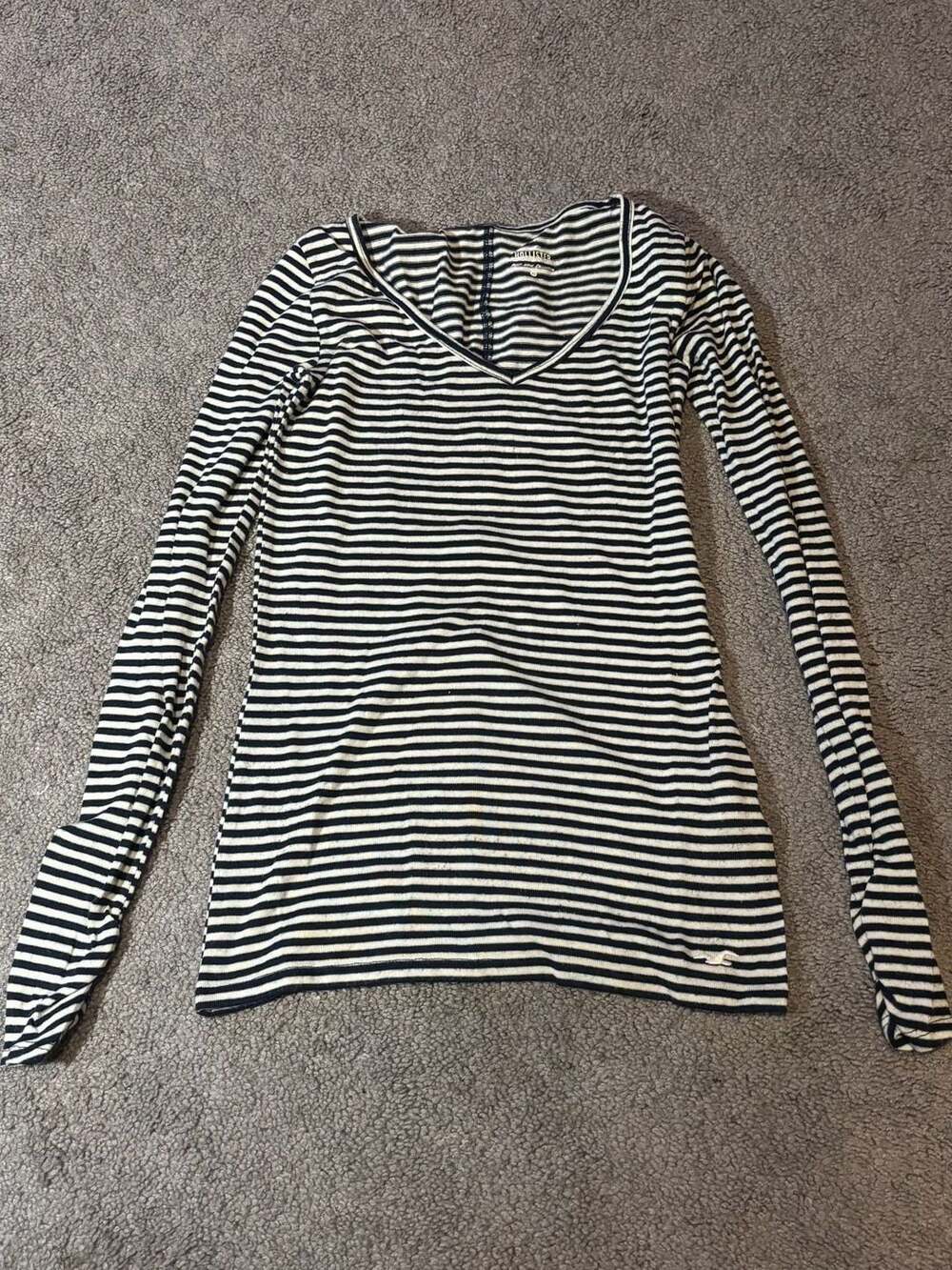 Hollister Off the Shoulder Top Blue & White Striped Womens XS Ribbed
